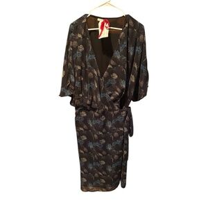 Black Floral Wrap-Style Women’s Dress